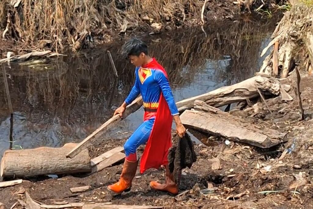 remaja kostum Superman padamkan karhutla