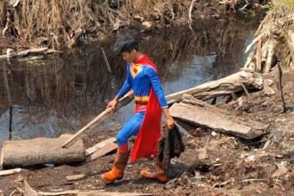 remaja kostum Superman padamkan karhutla
