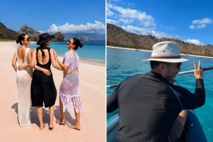 Foto Jessica Mila saat berada di Pink Beach Komodo dimana merupakan salah satu tempat atau lokasi yang dilarang berlayar saat itu